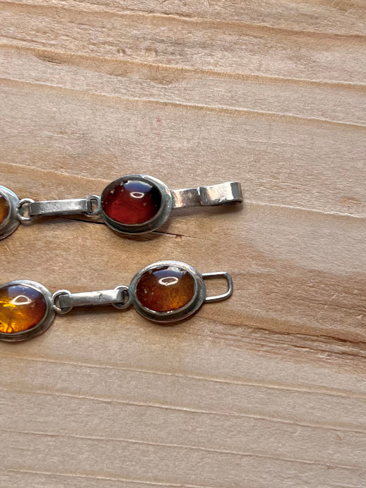 Oval Amber Link 925 Sterling Silver 7.5 Inch Bracelet