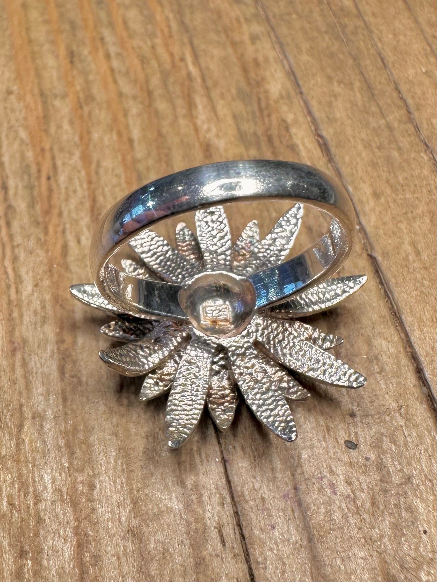 Abstrakter großer Blumenring aus 925er Sterlingsilber, Größe S1/2
