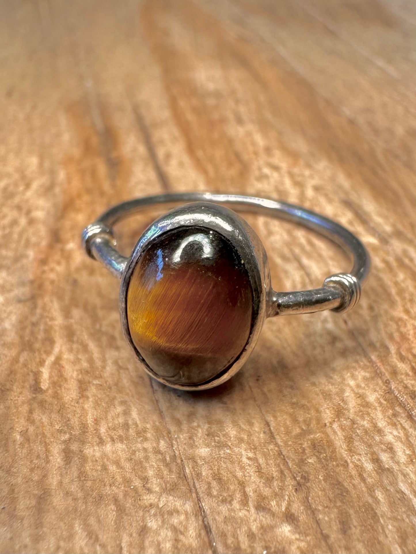 Vintage Tigers Eye 925 Sterling Silver Size L Ring