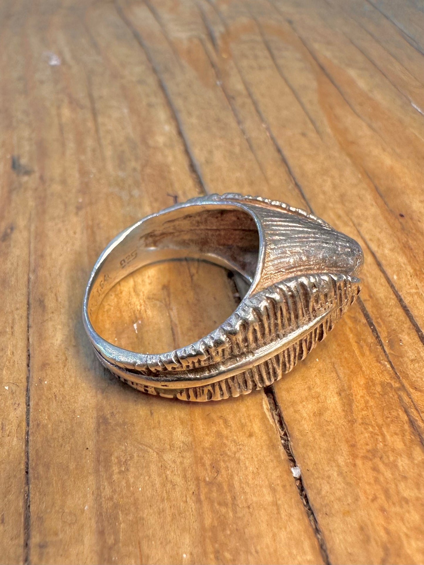 Pointed Leaf Textured 925 Sterling Silver Size M Ring