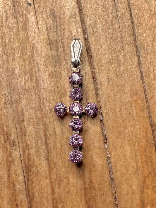 Vintage Amethyst Cross 925 Sterling Silver Pendant