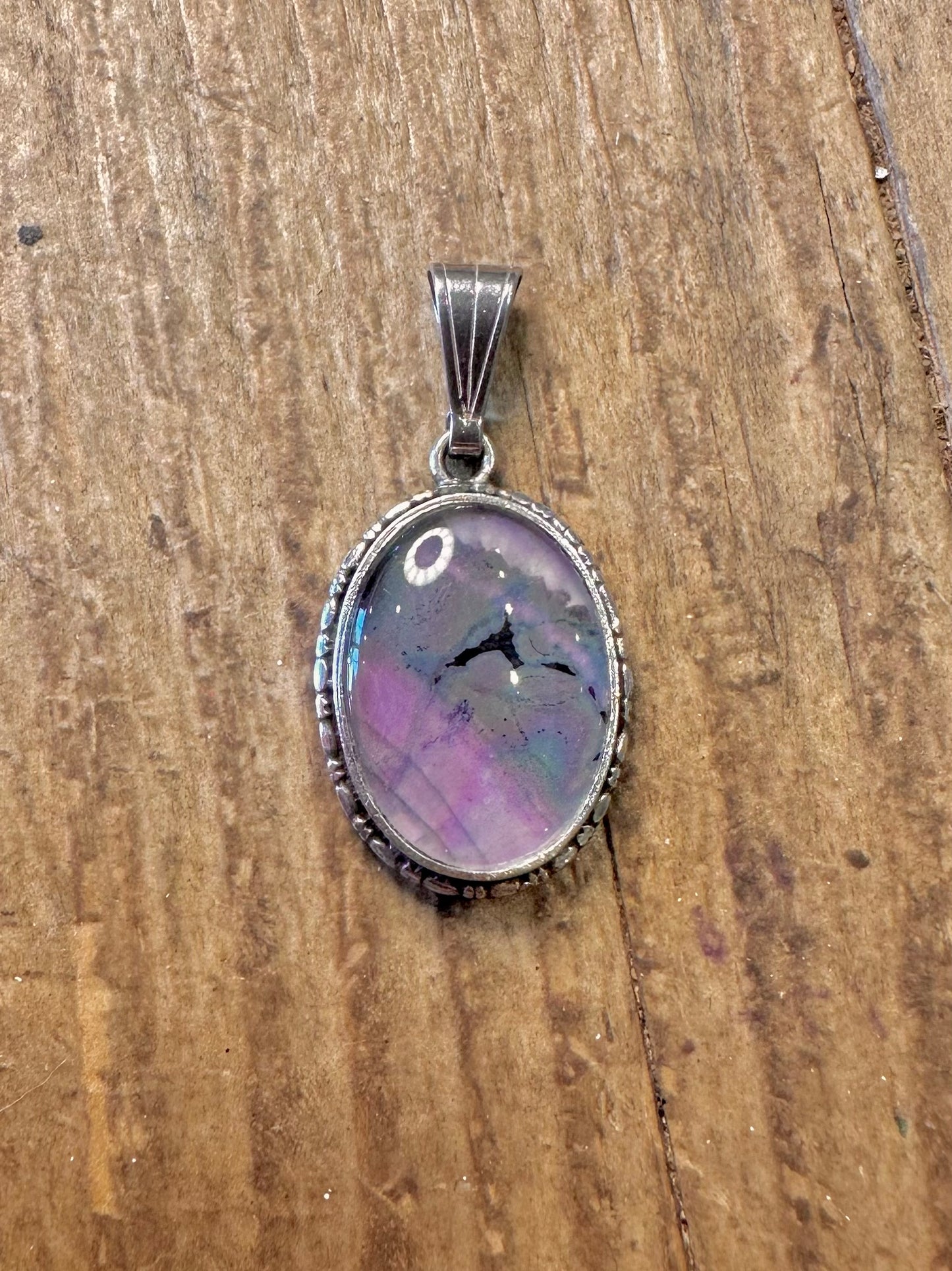 Oval Iridescent Stone 925 Sterling Silver Pendant