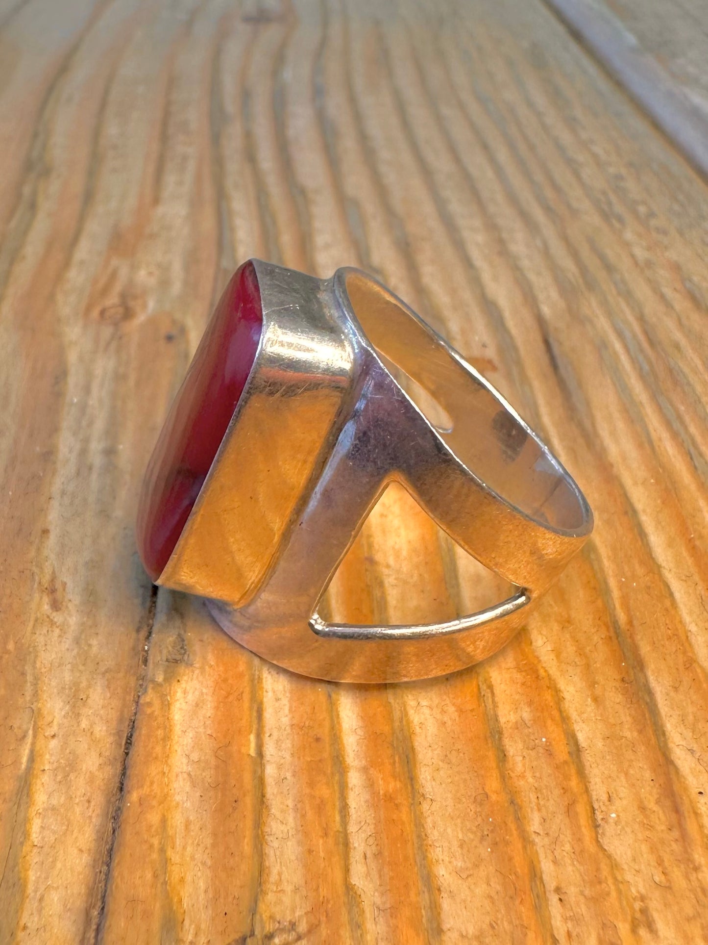 Polished Red Jasper 925 Sterling Silver Size T1\2 Ring