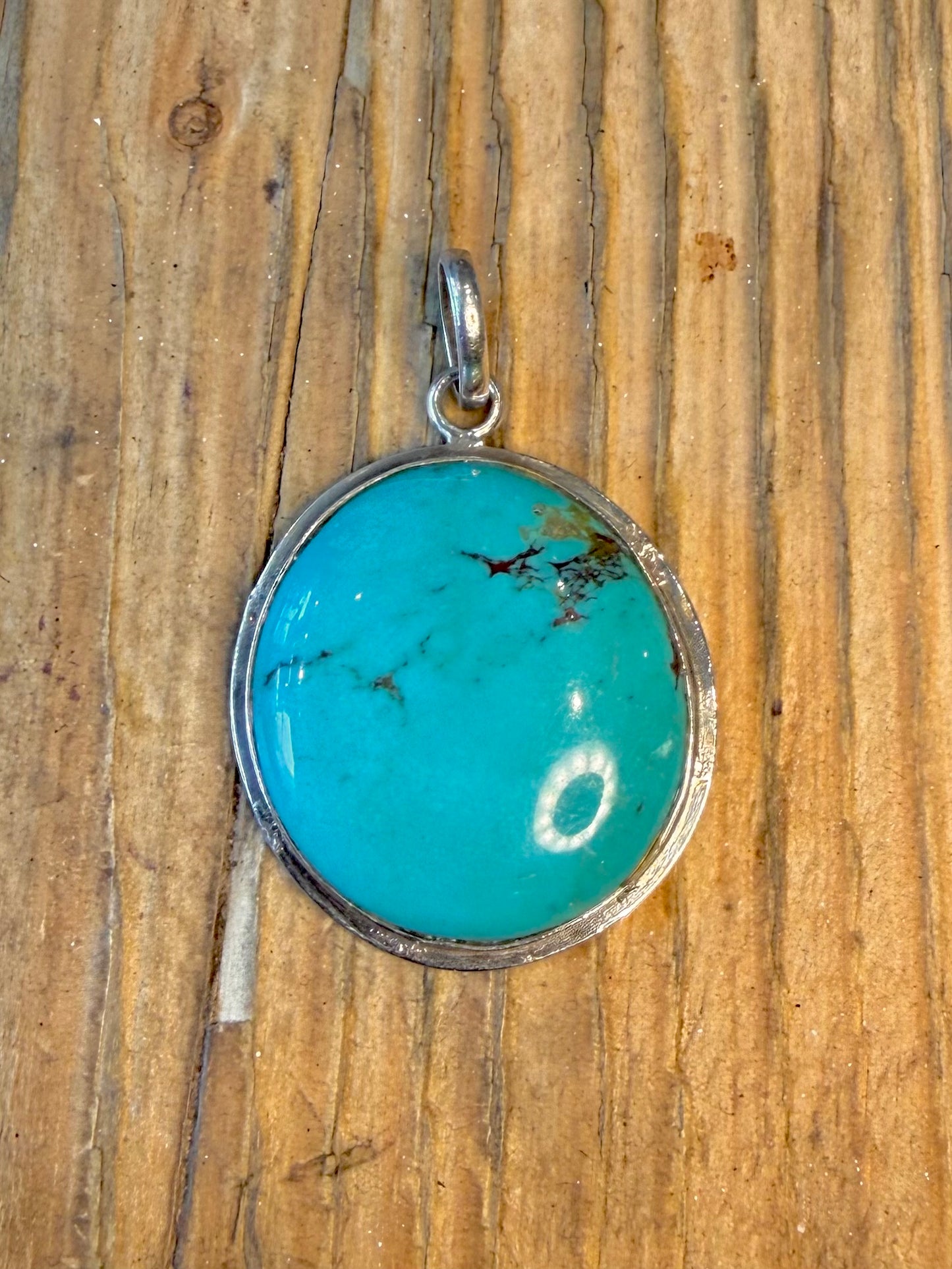 Polished Round Turquoise 925 Sterling Silver Pendant