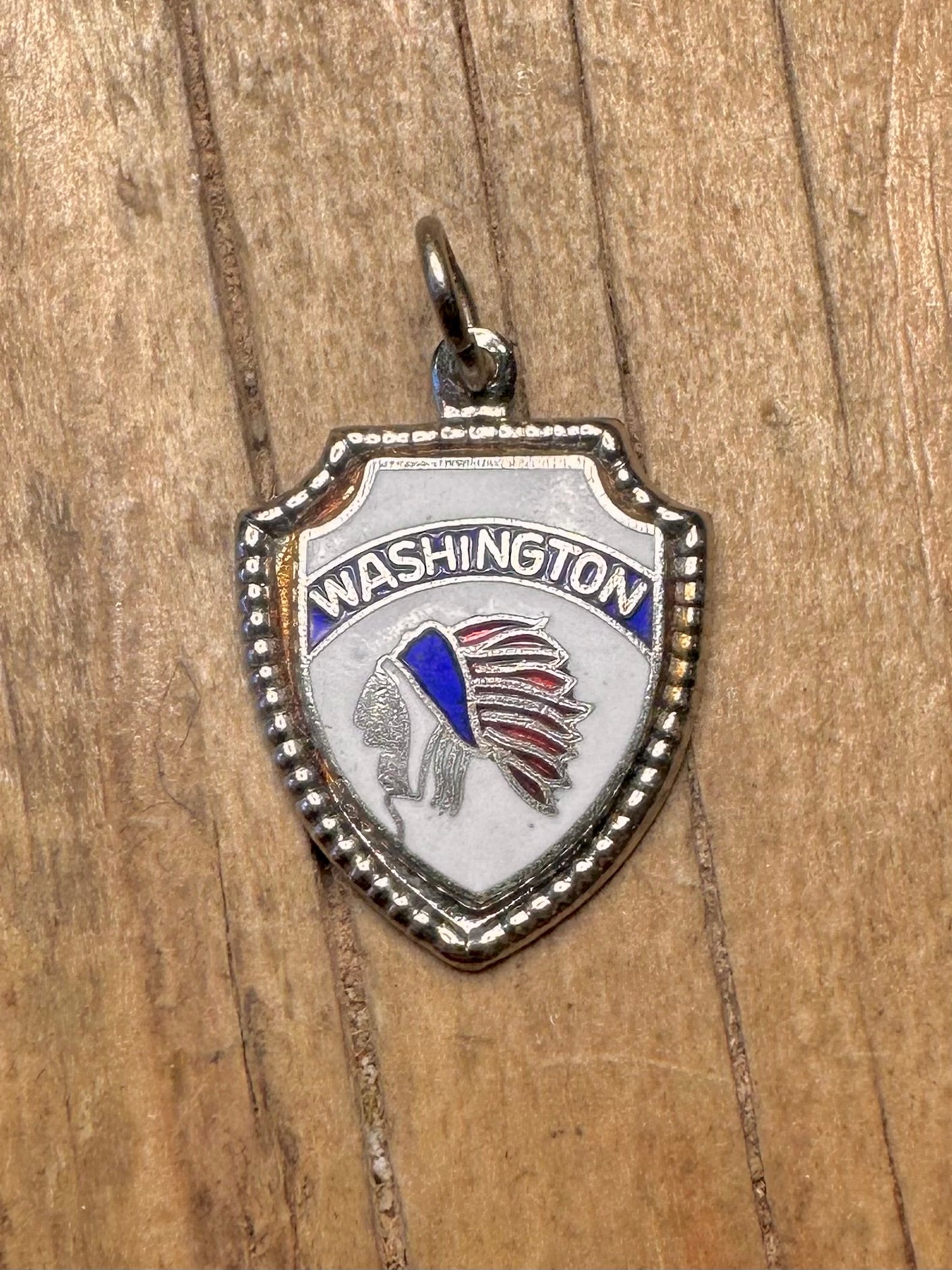 Vintage Emaille Washington Schild 925 Sterling Silber Charm-Anhänger
