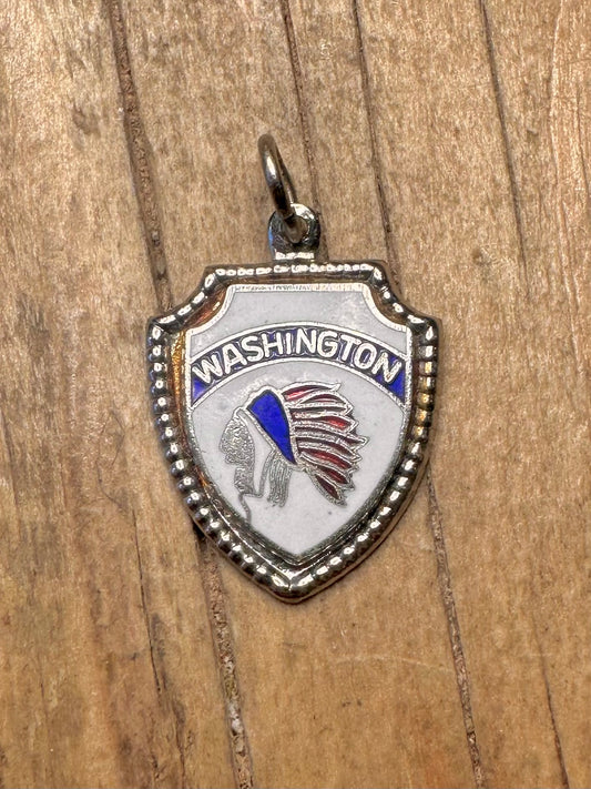 Vintage Enamel Washington Shield 925 Sterling Silver Charm Pendant