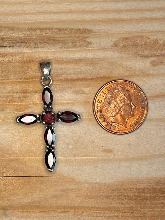 Garnet Cross 925 Sterling Silver Pendant