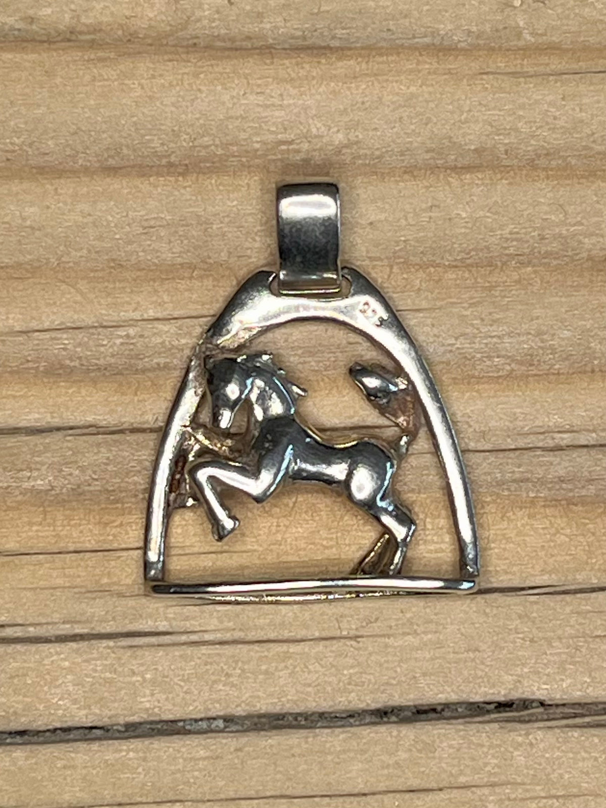 Horse in Ridding Stirrup 925 Sterling Silver Pendant