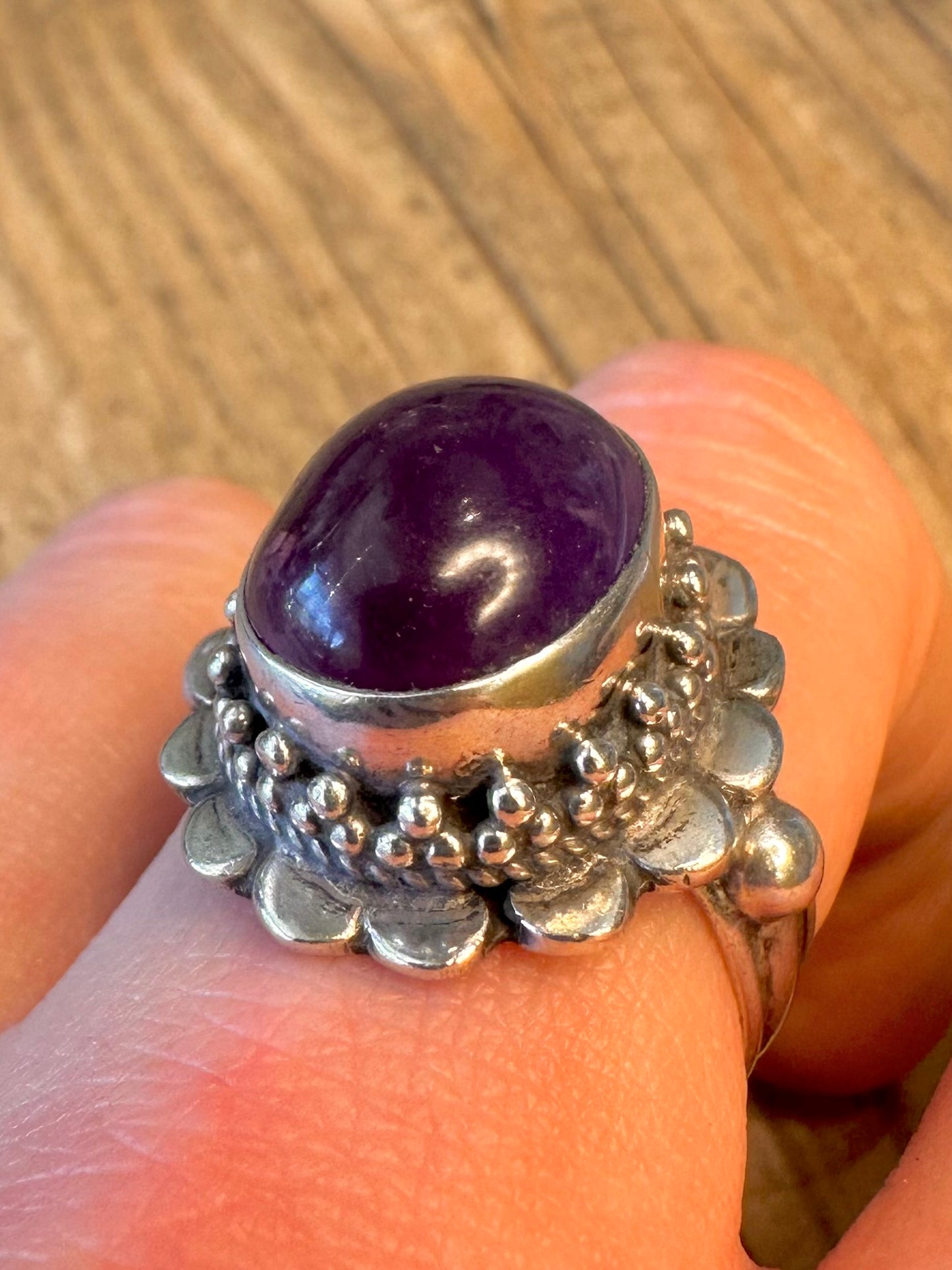Ornate Amethyst Boho 925 Sterling Silver Size T Ring