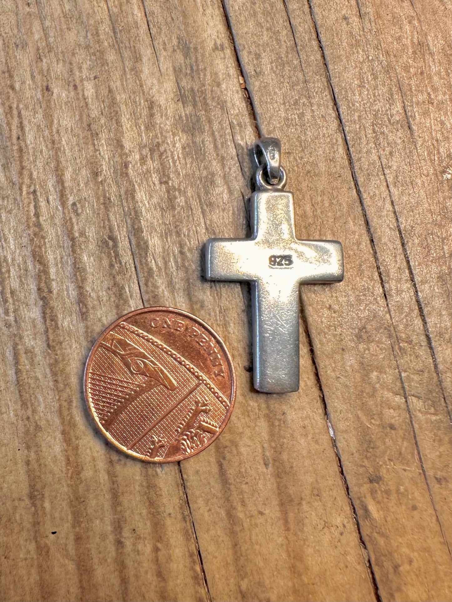 Blue Mother of Pearl Cross 925 Sterling Silver Pendant