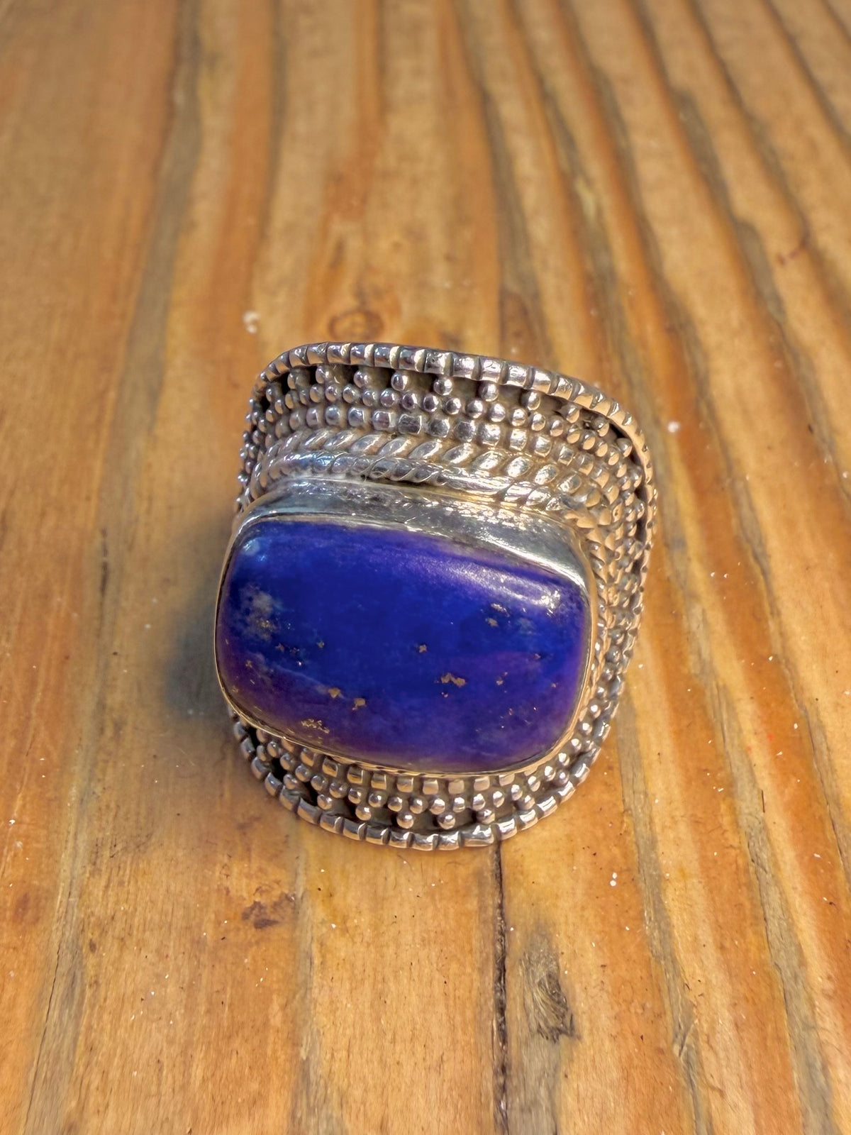 Lapis Lazuli Ornate Intricate 925 Sterling Silver Size N Ring