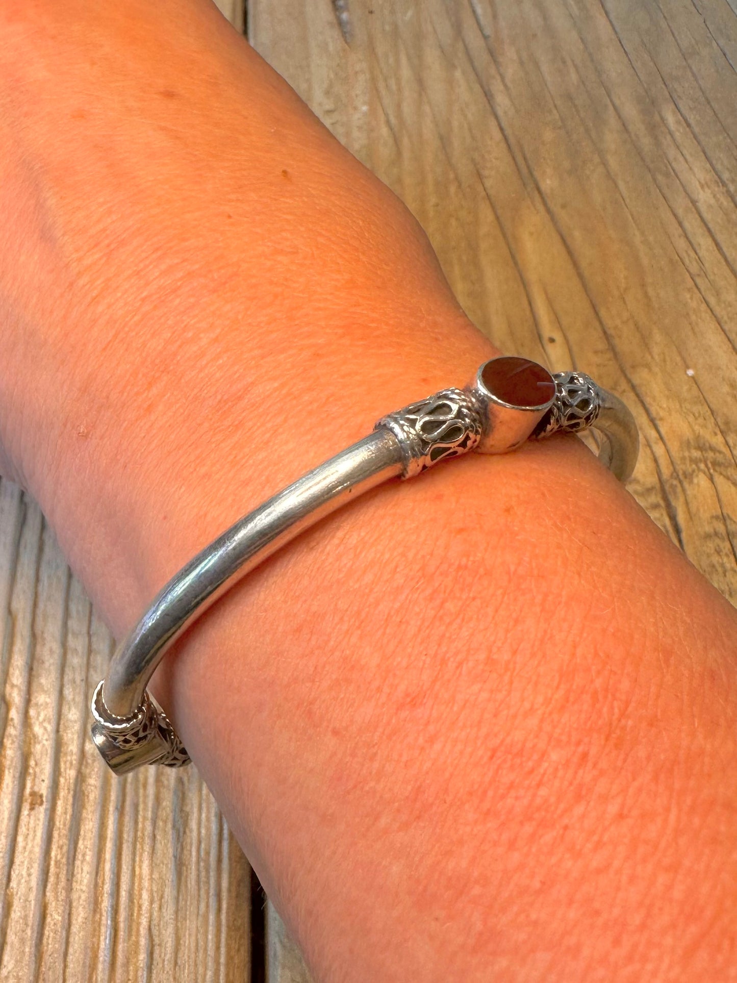 Carnelian 1995 Bali Style 925 Sterling Silver Bangle