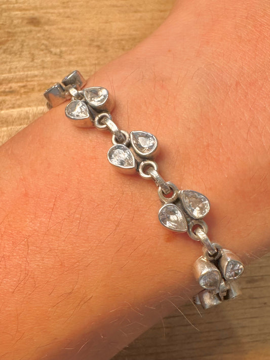 Abstract White Stone Link Hook Clasp 925 Silver 8 to 8.5 inch Bracelet
