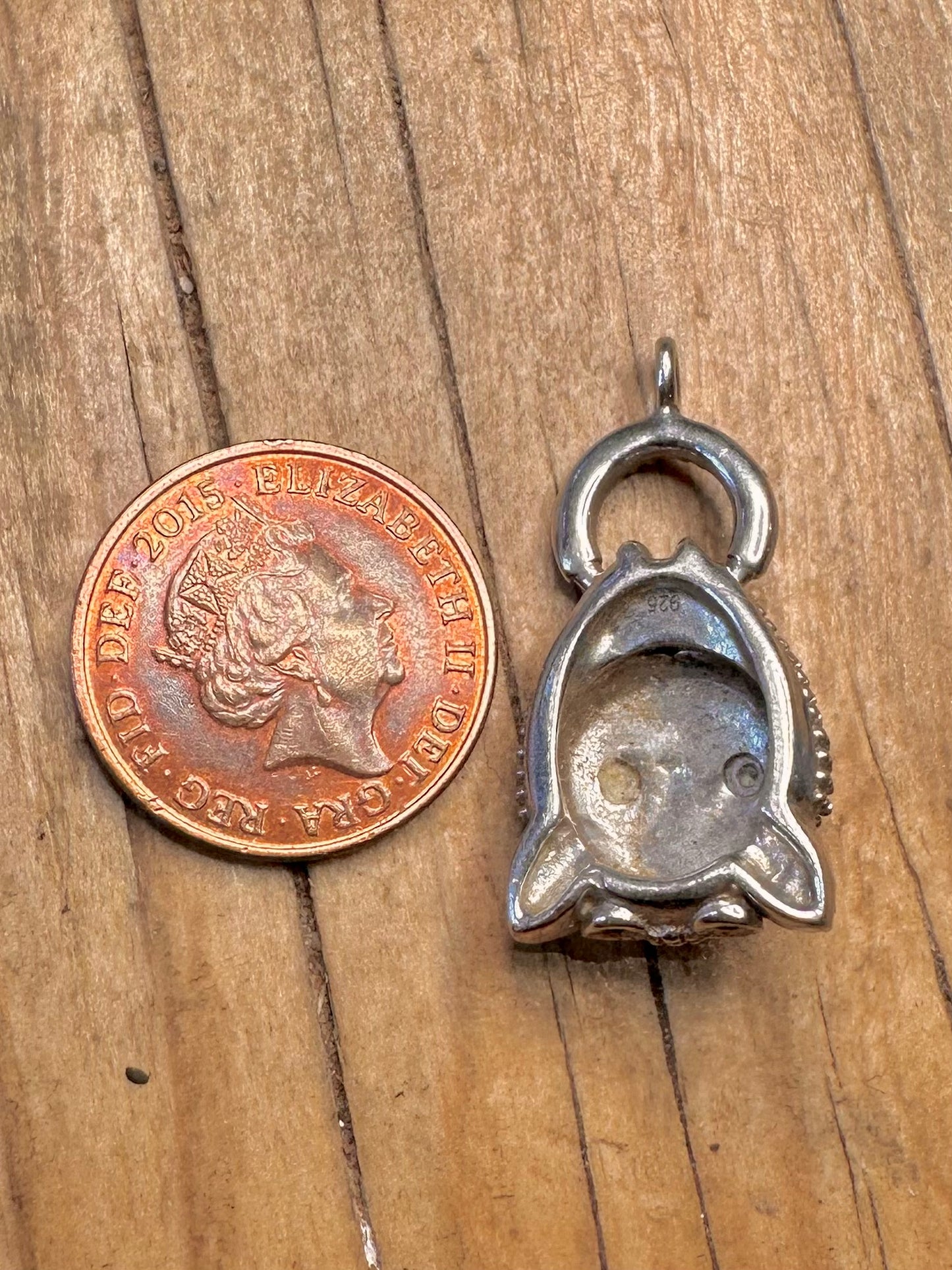Vintage Panther Textured Green Stone 925 Sterling Silver Pendant
