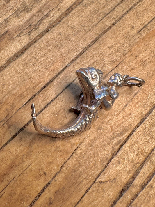 Figure Riding Large Fish 925 Sterling Silver Charm Pendant