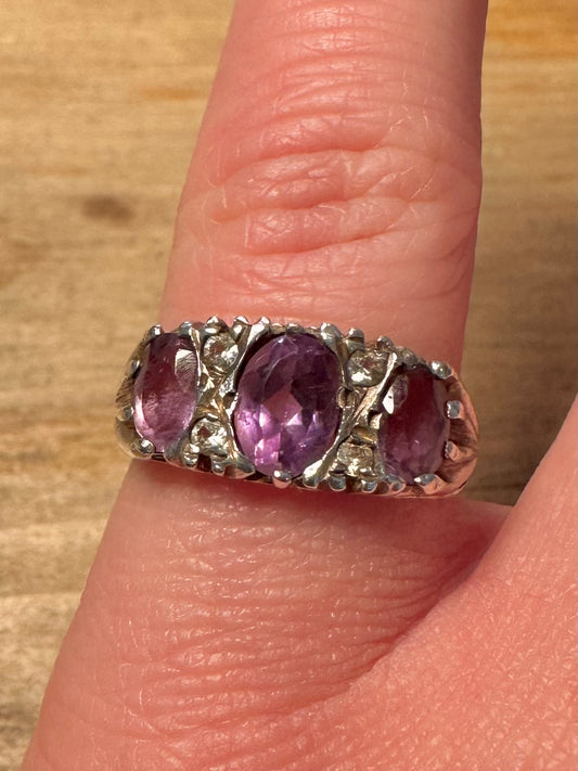 Vintage 1978 Amethyst and White 925 Silver Size O Ring