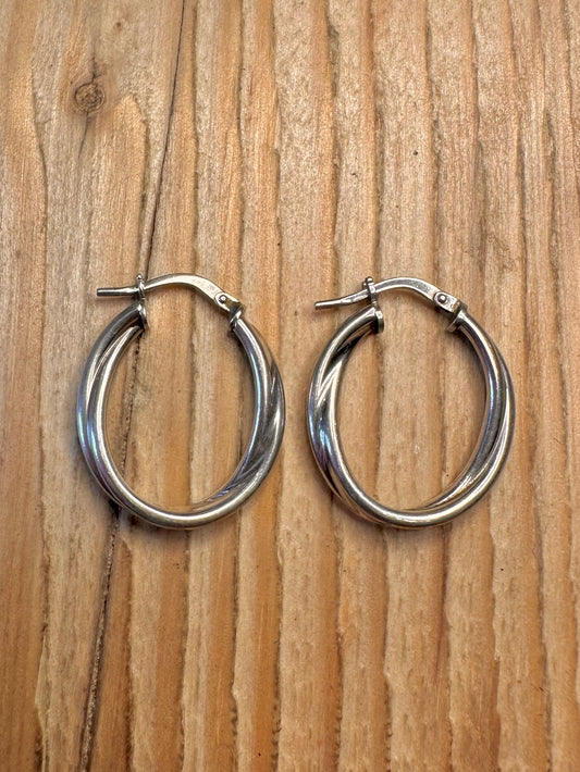 Vintage Twisted Oval Hoops 925 Sterling Silver Earrings
