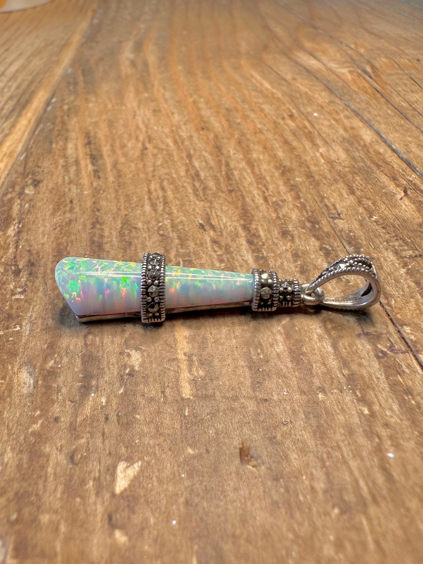 Opal and Marcasite Ornate 925 Sterling Silver Pendant