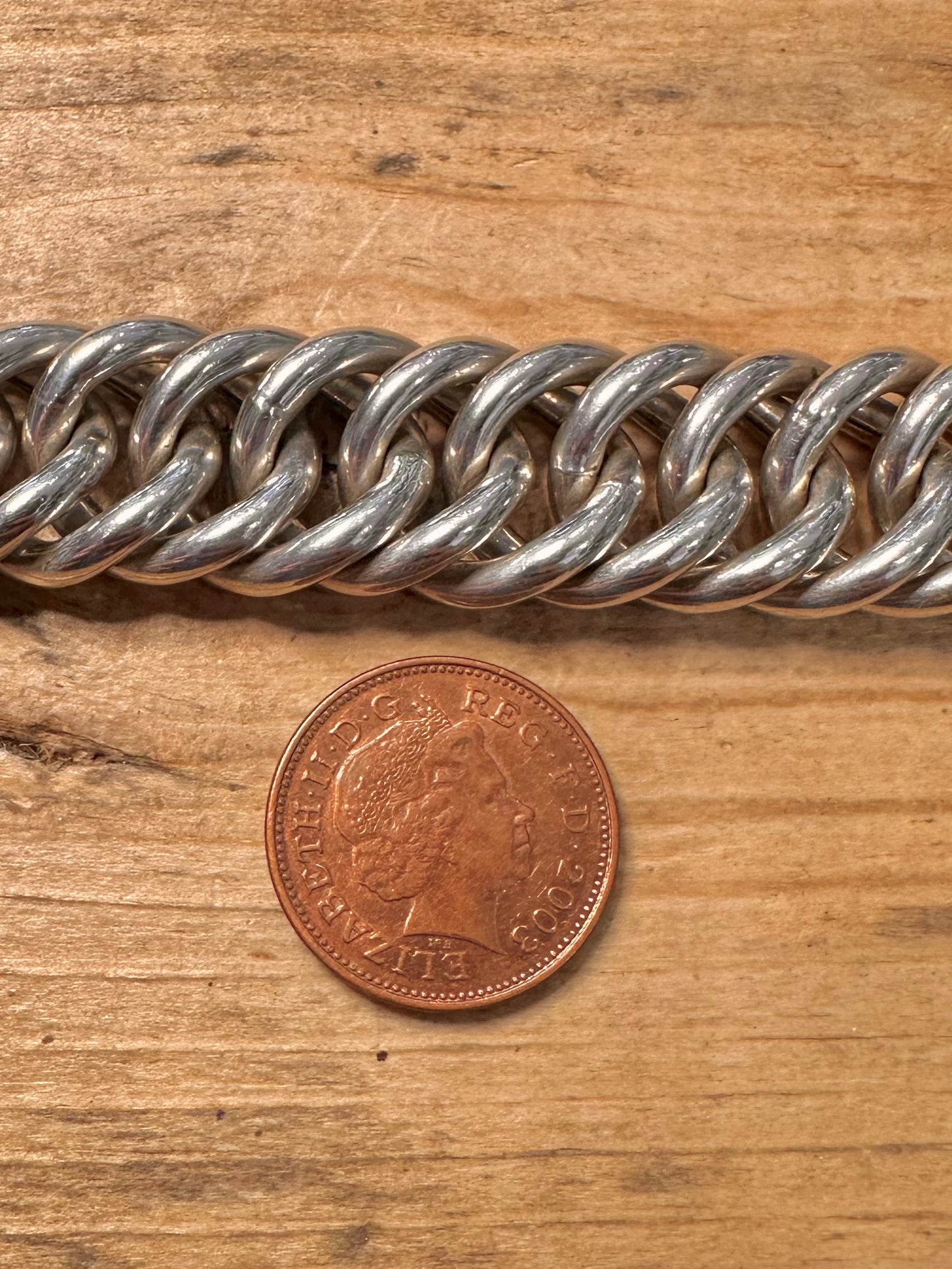 Abstract Chunky Double Link Curb Chain 925 Silver 8 inch Bracelet
