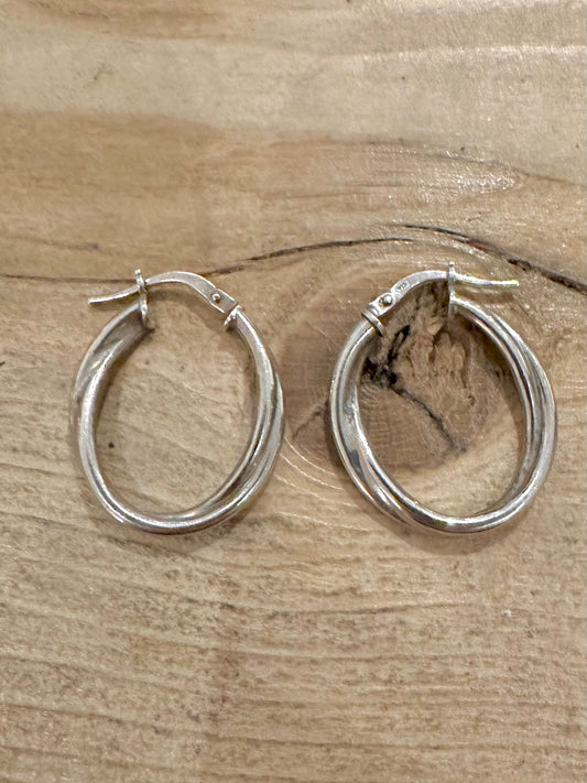 Vintage Twisted Oval Hoops 925 Silver Earrings