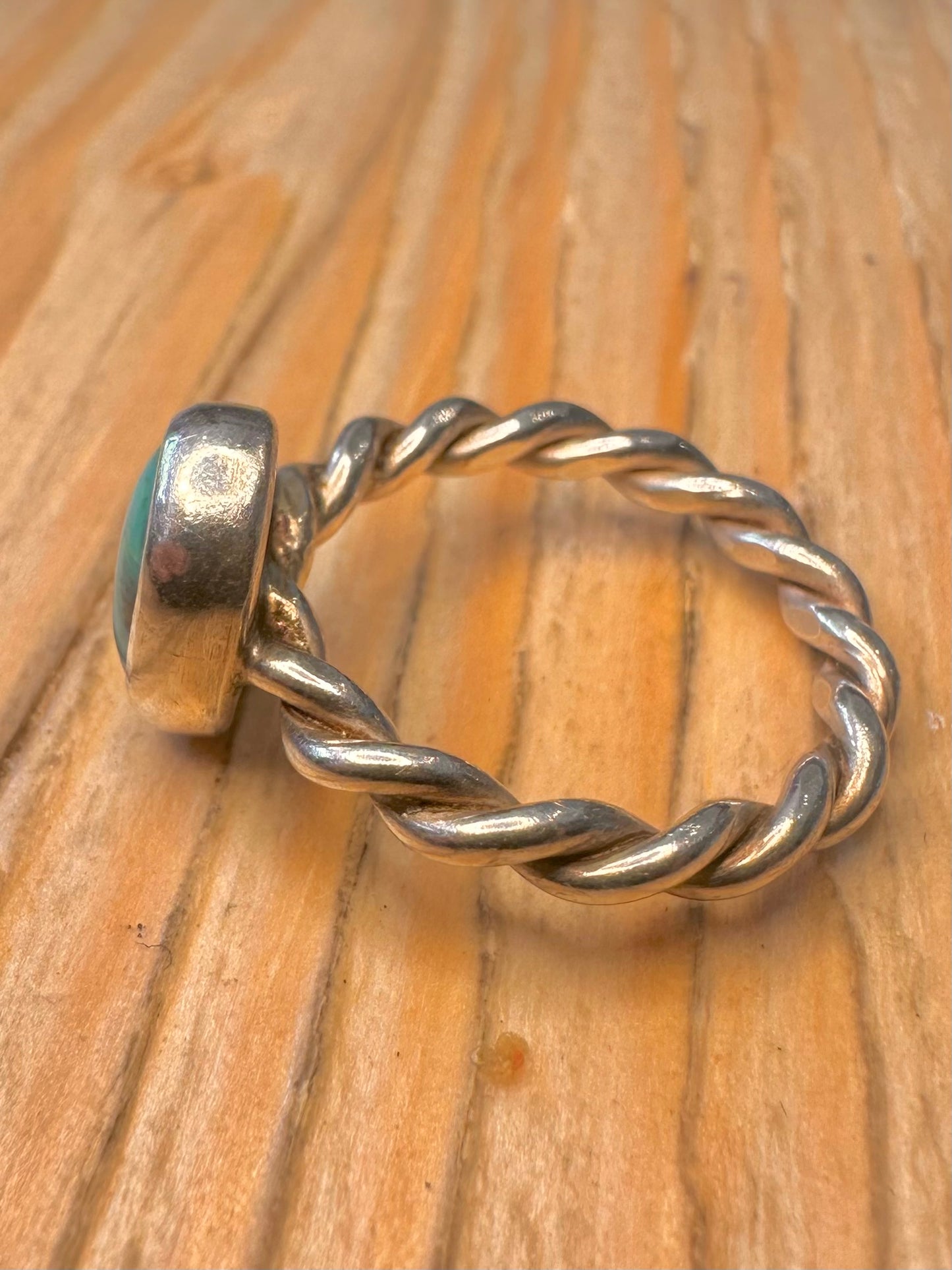 Vintage Turquoise Twisted 925 Silver Size K1/2 Ring