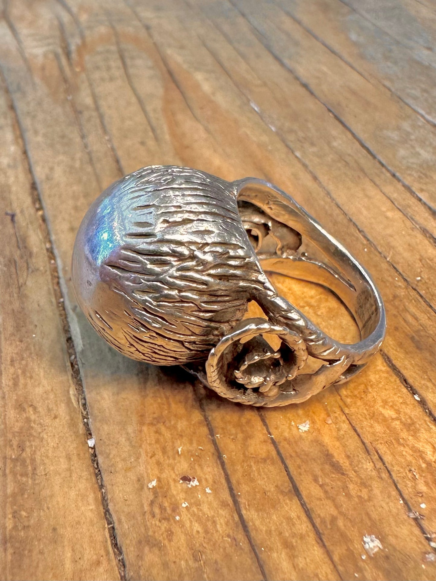 Spherical Textured Swirl Design 925 Sterling Silver Size N Ring