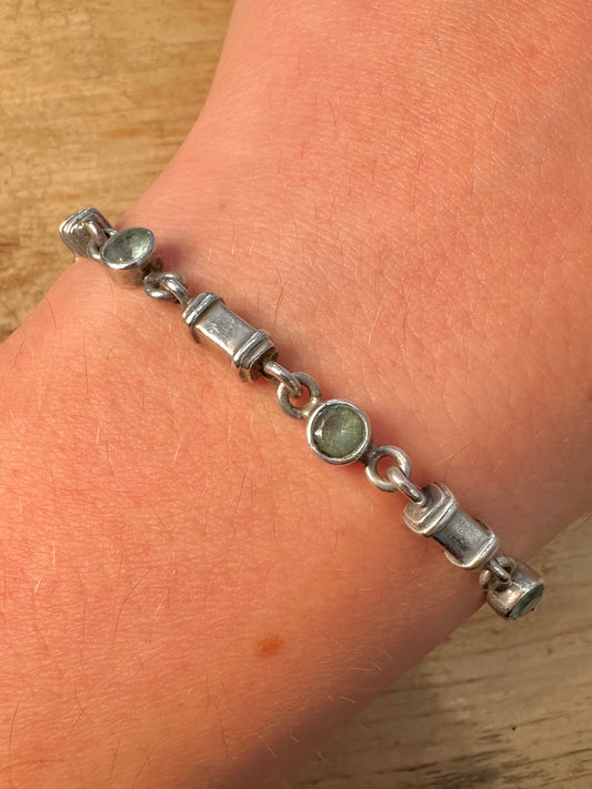 Vintage Blue Topaz Stone Bar Link 925 Silver 7.5 inch Bracelet