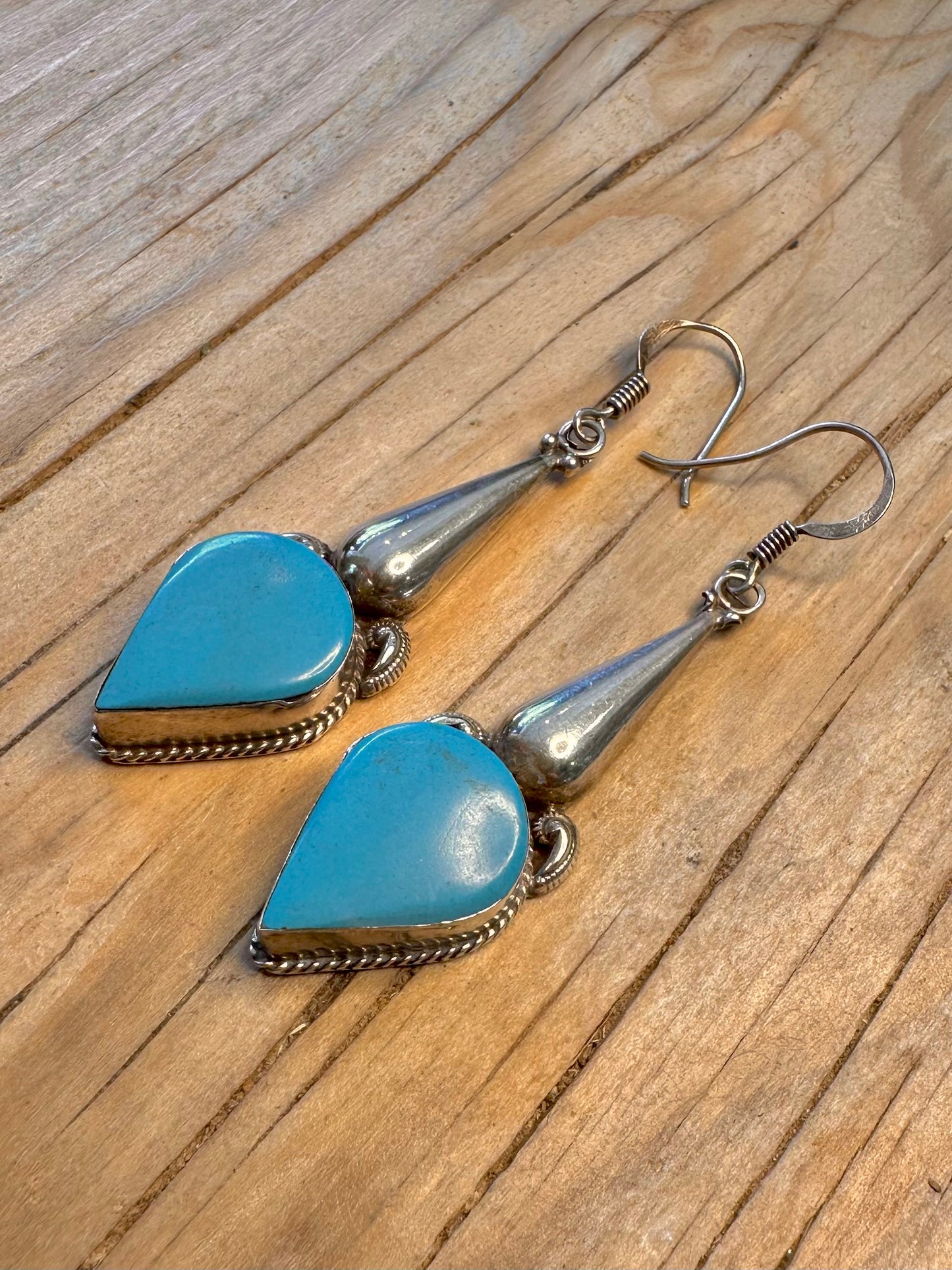 Vintage Turquoise Boho Dangle 925 Silver Earrings