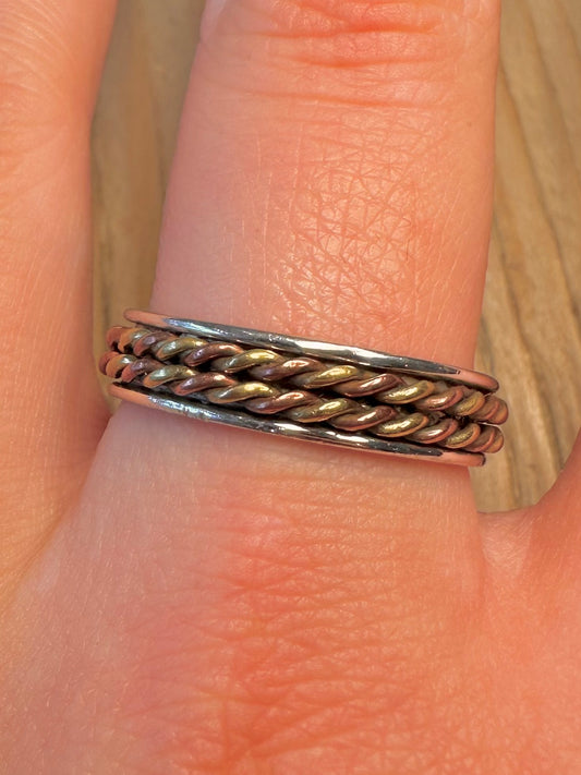 Vintage Copper and Brass 925 Sterling Silver Size X Ring