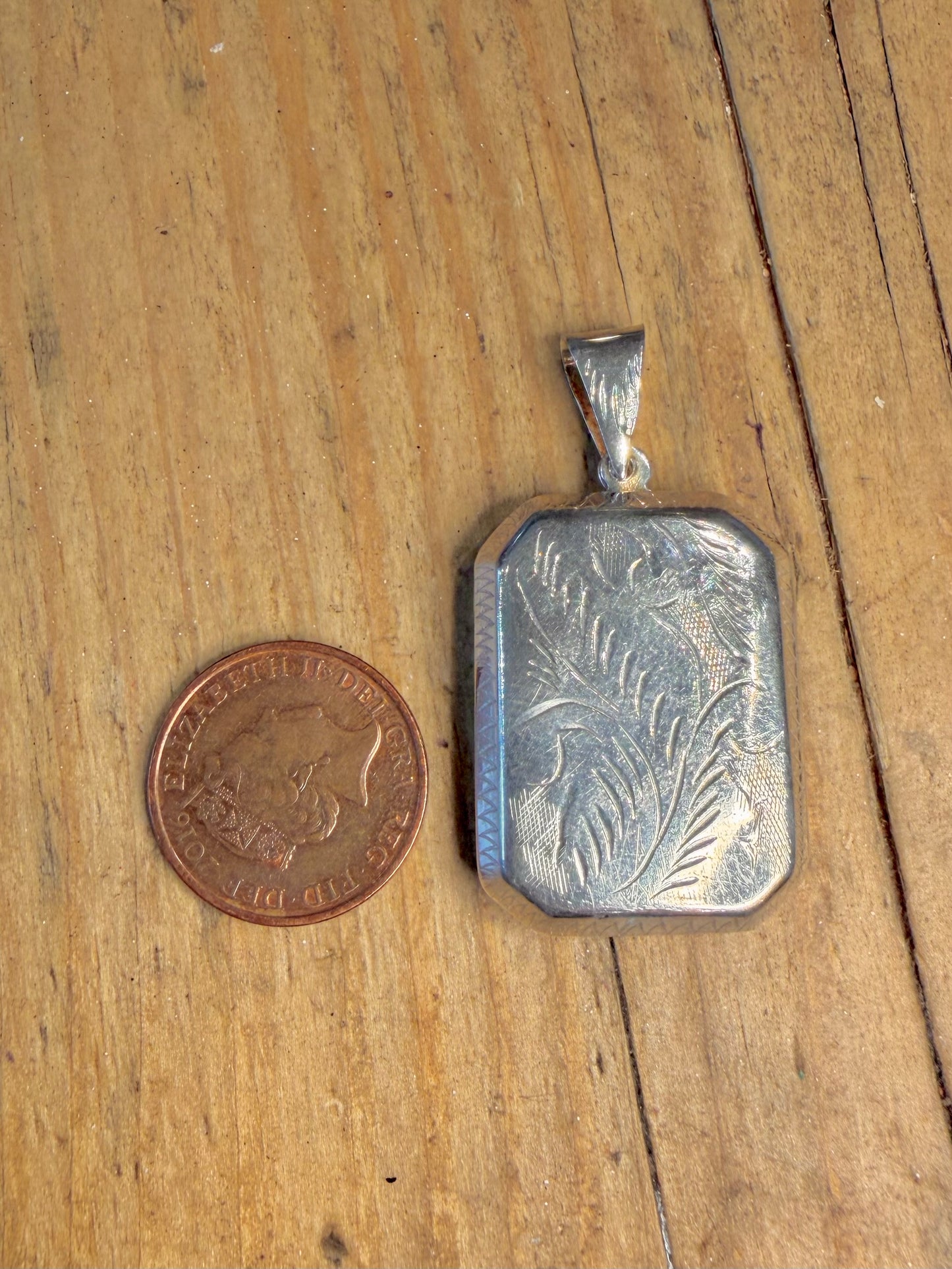 Large Rectangle Floral Engraved Locket 925 Sterling Silver Pendant