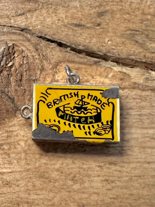 Vintage British Made Match Box with Match Silver Charm Pendant