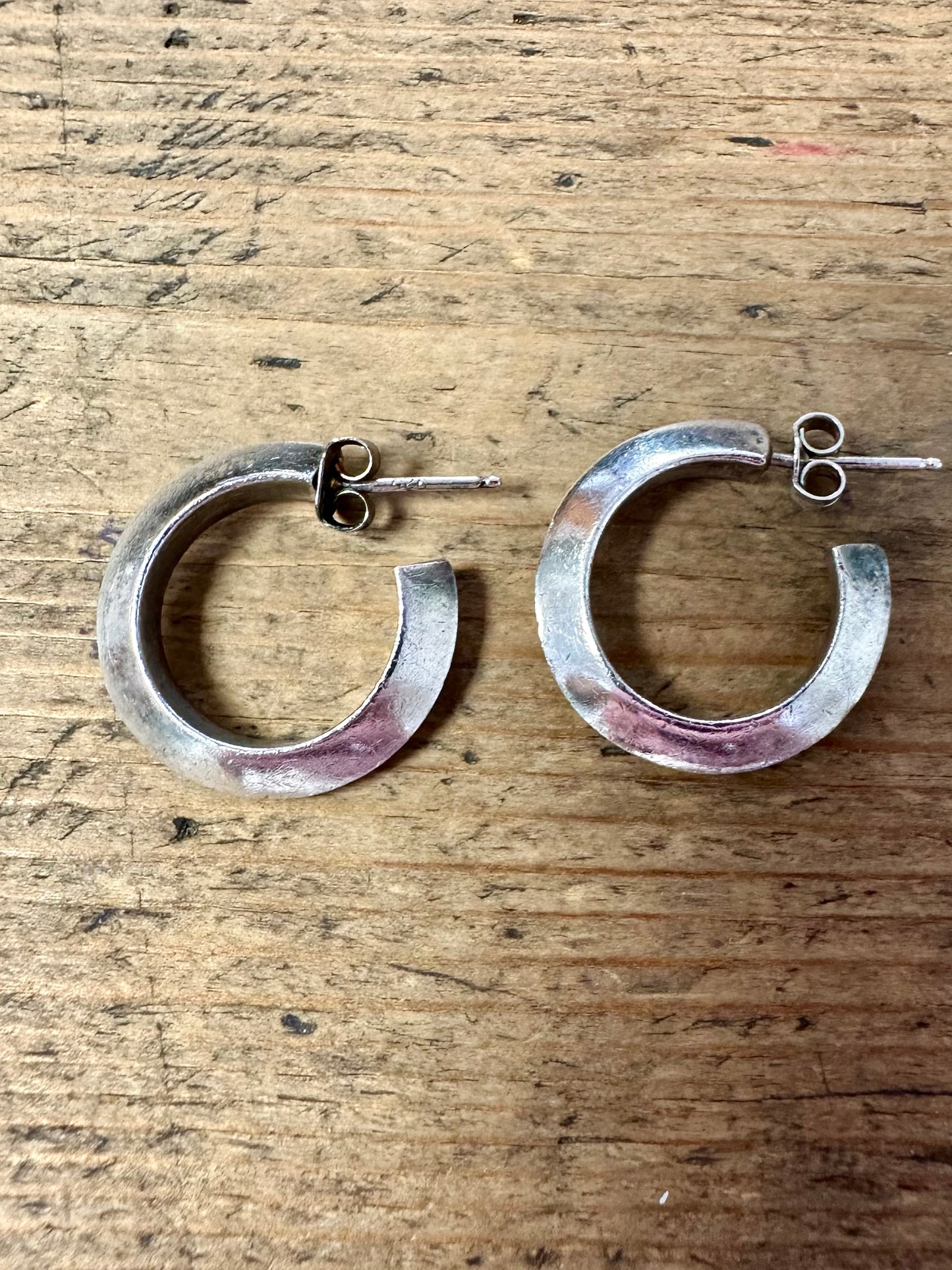 Vintage Thick Half Hoops 925 Silver Earrings