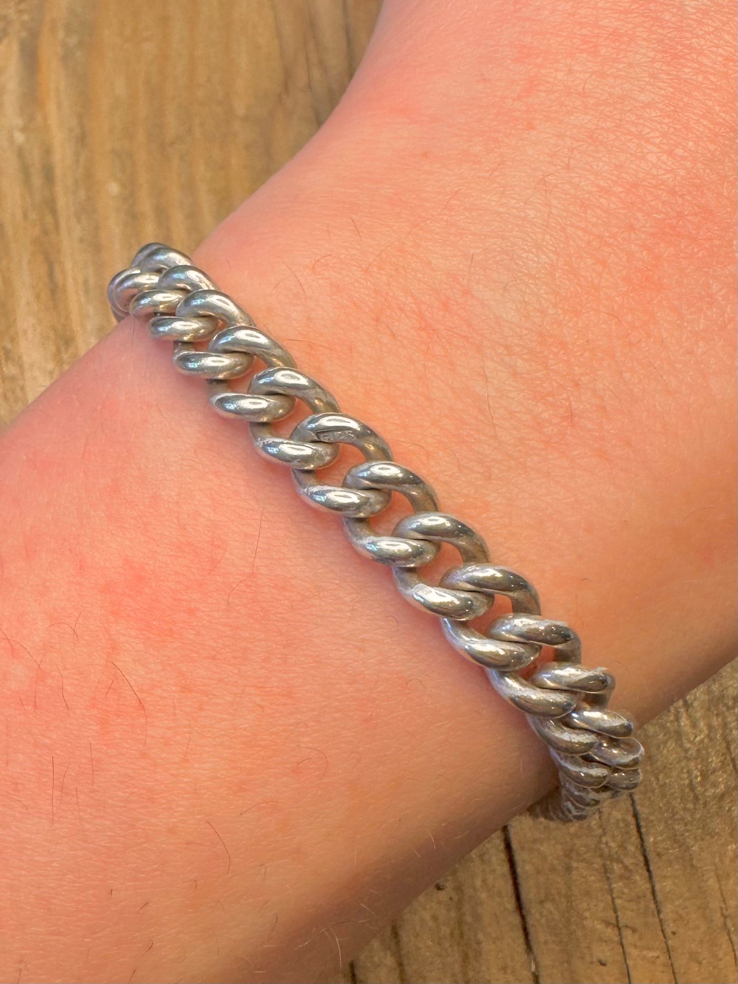 Antique 1907 Graduated Curb Chain T Bar Albert Clasp 925 Sterling Silver 8 inch Bracelet