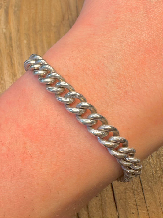 Antique 1907 Graduated Curb Chain T Bar Albert Clasp 925 Sterling Silver 8 inch Bracelet