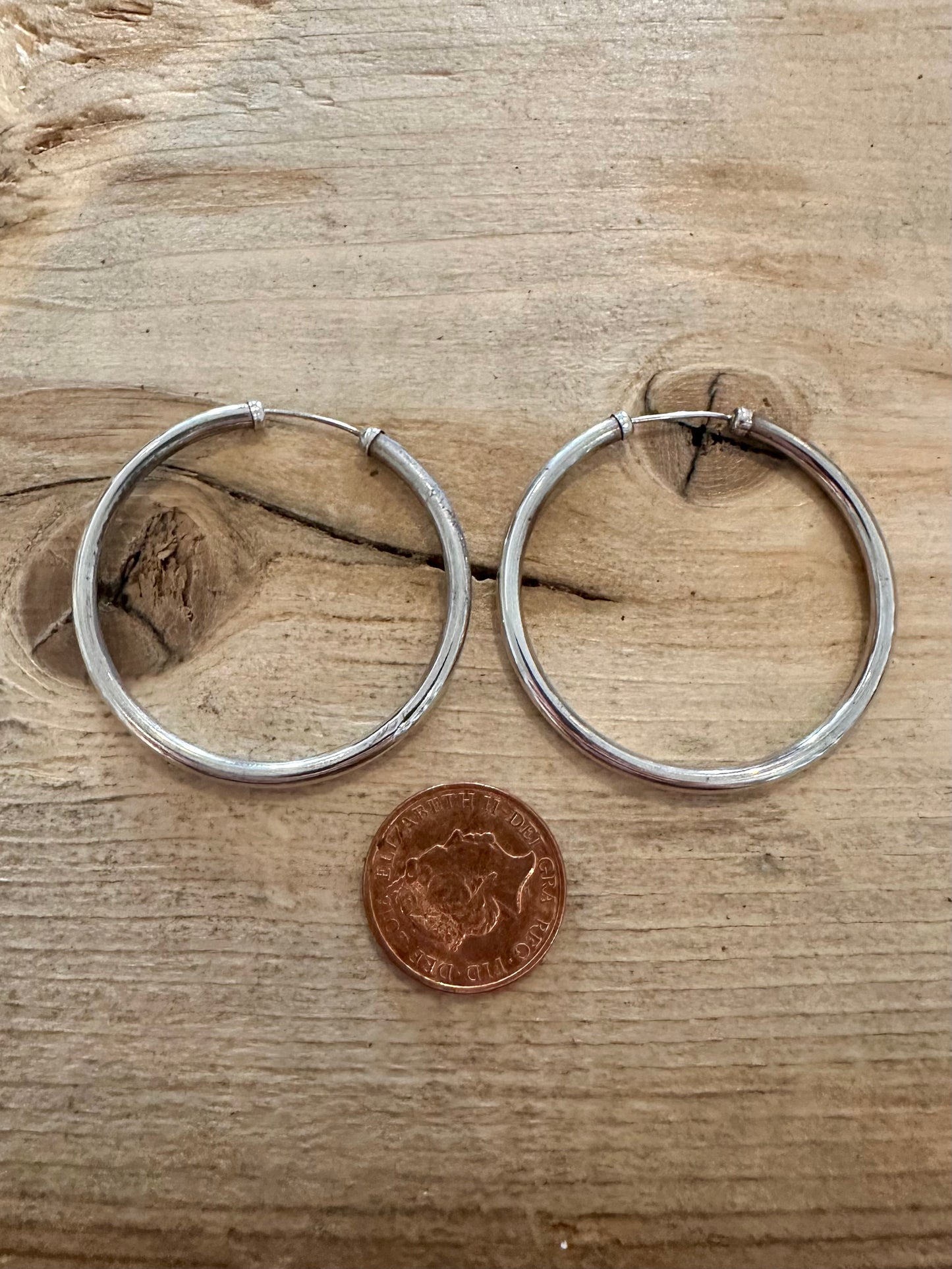 Vintage Simple Thick Rounded 925 Silver Hoop Earrings