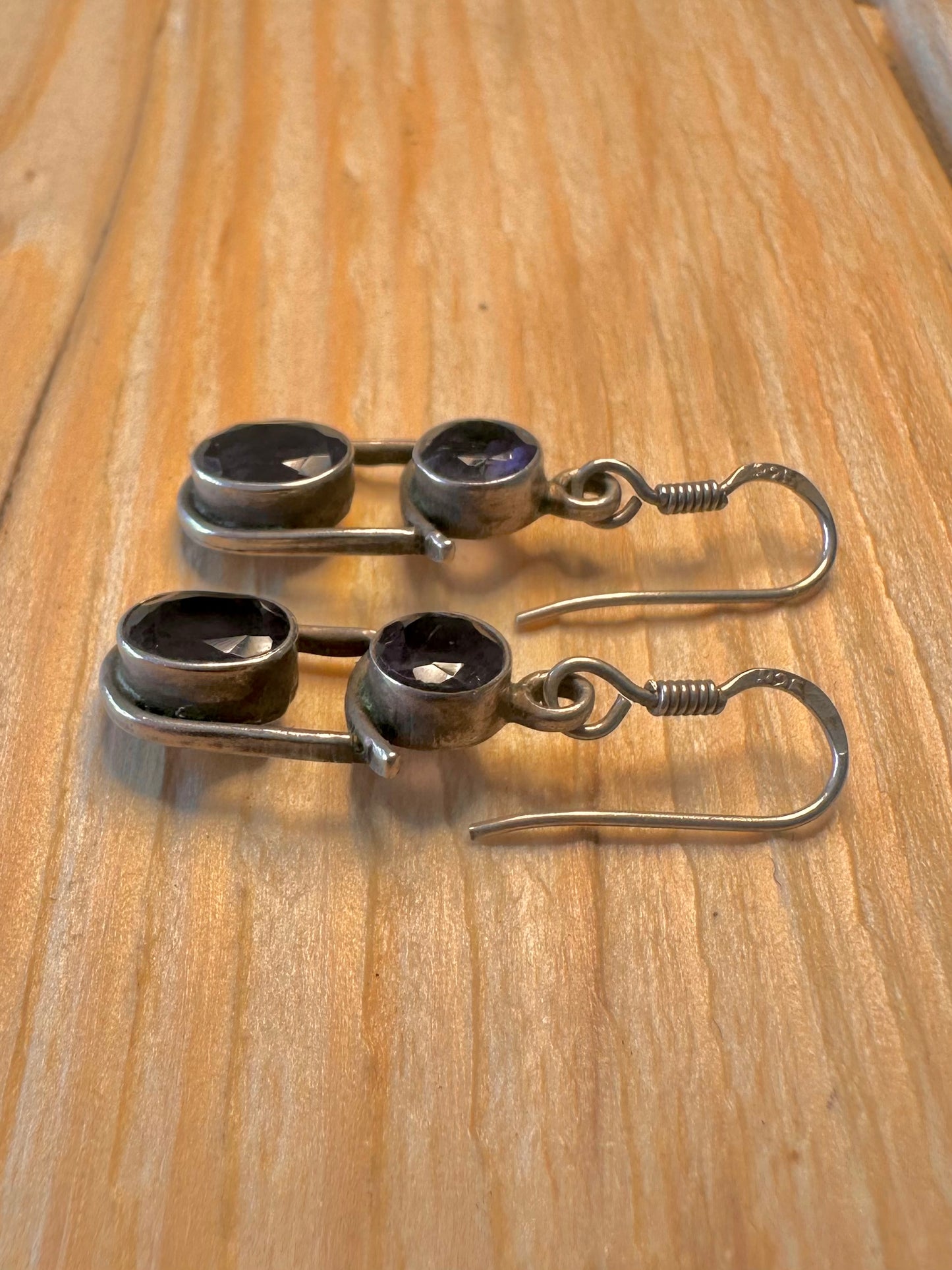 Vintage Amethyst Dangle 925 Silver Earrings
