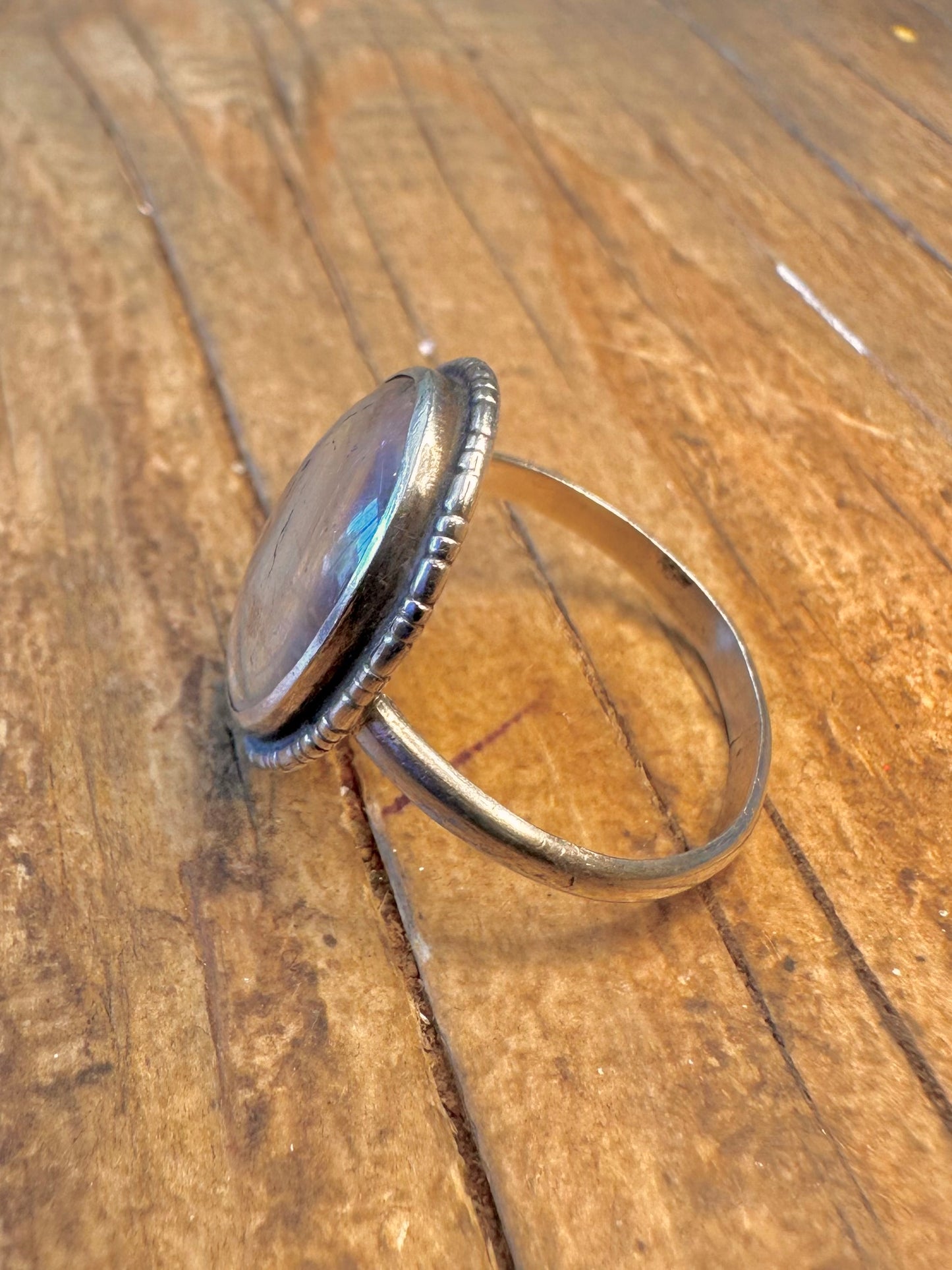 Butterfly Wing Blue Oval 925 Sterling Silver Size O1/2 Ring