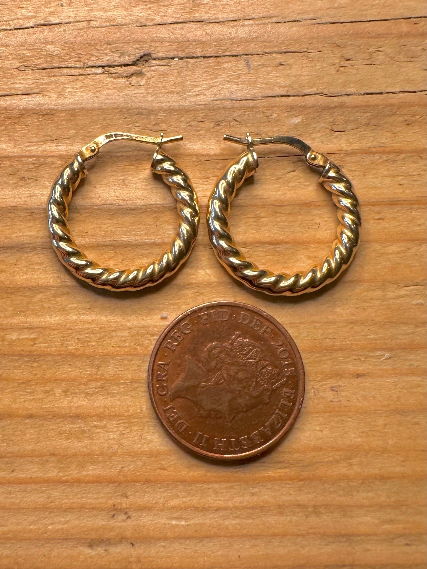 Vintage Twisted Hoops 9ct Gold Bonded 925 Sterling Silver Earrings