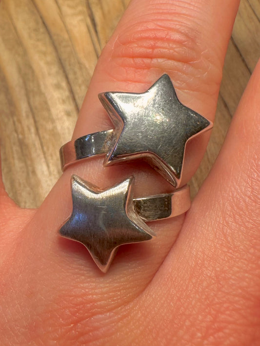 Abstract Overlapping Star 925 Sterling Silver Size P Ring