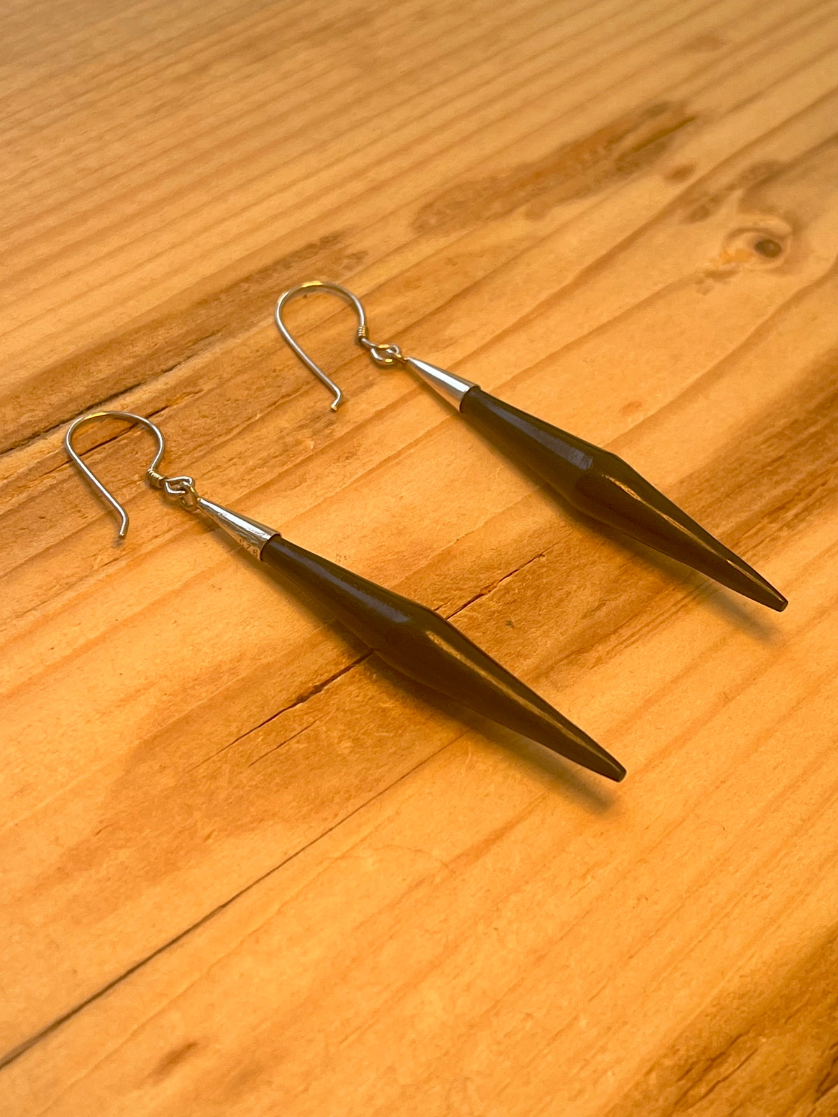 Elongated Diamond Shaped Black 925 Sterling Silver Drop Earrings