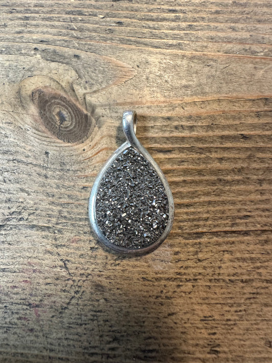 Modernist Black Druzy 925 Silver Pendant