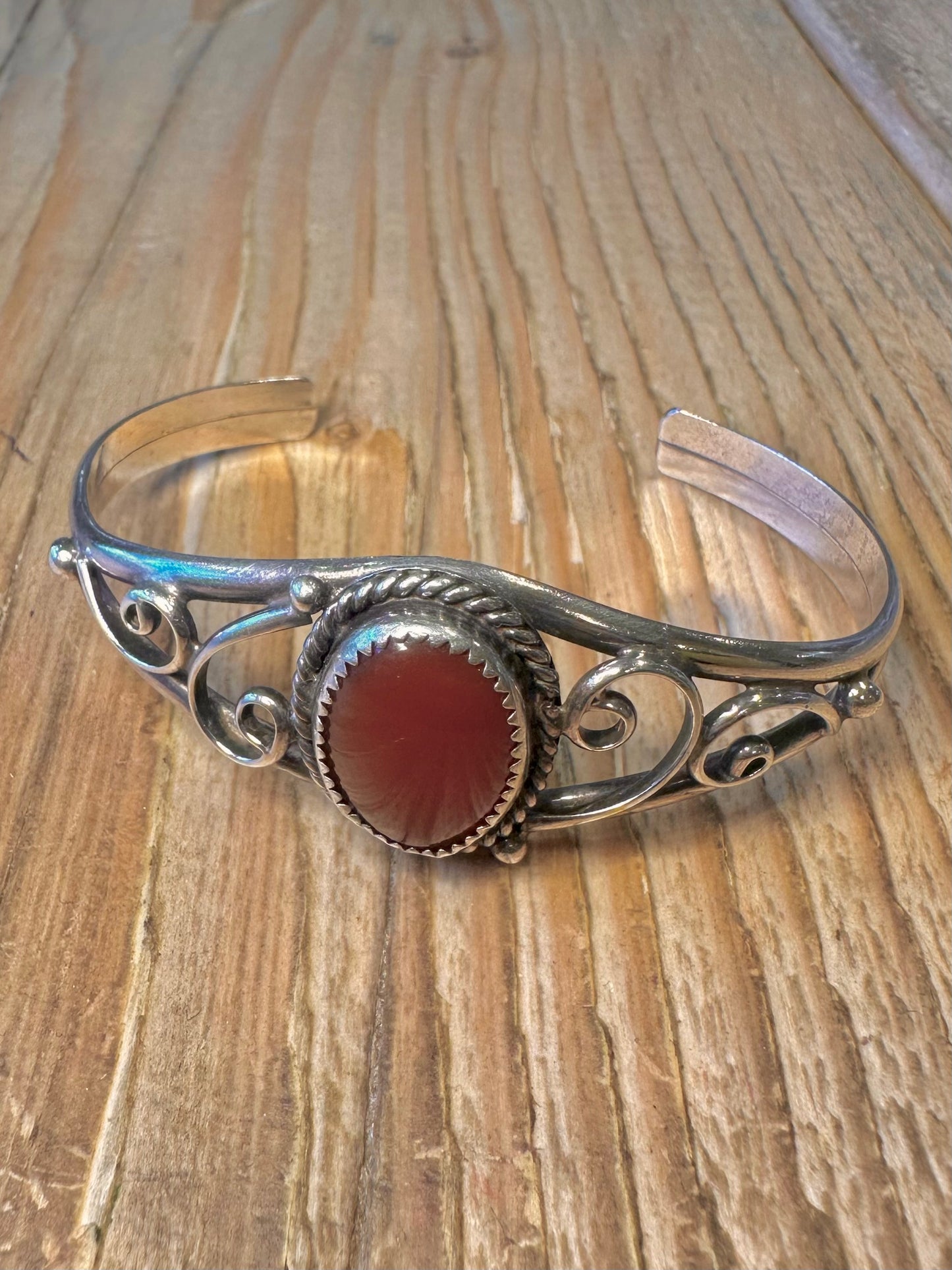 Vintage Navajo Carnelian Maker RJ Platero 925 Sterling Silver Cuff Bangle