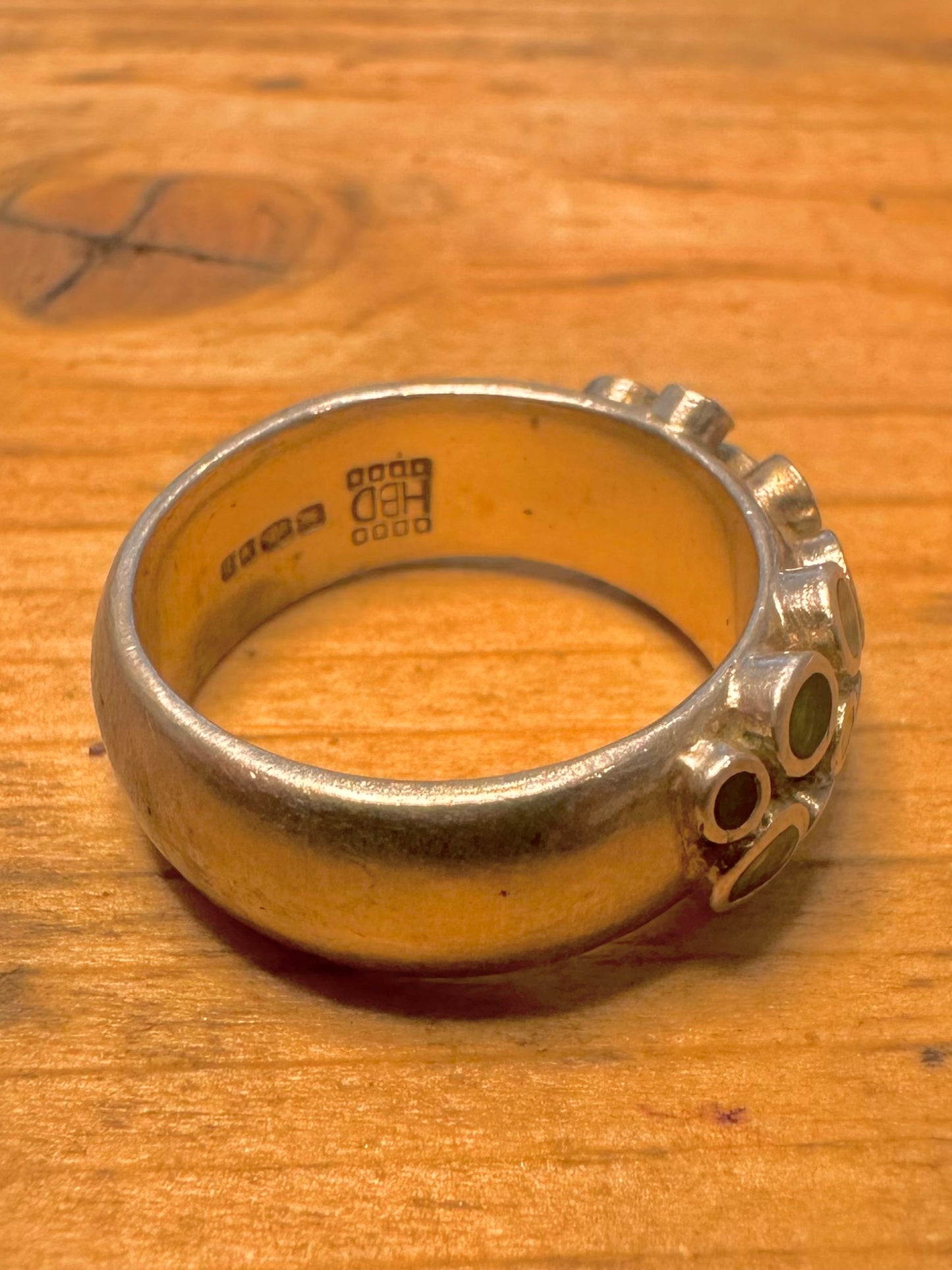 Modernist 2007 Green Dots 925 Silver Size O1/2 Ring