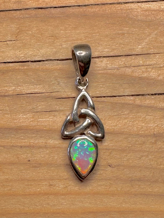 Vintage Opal Celtic 925 Sterling Silver Pendant