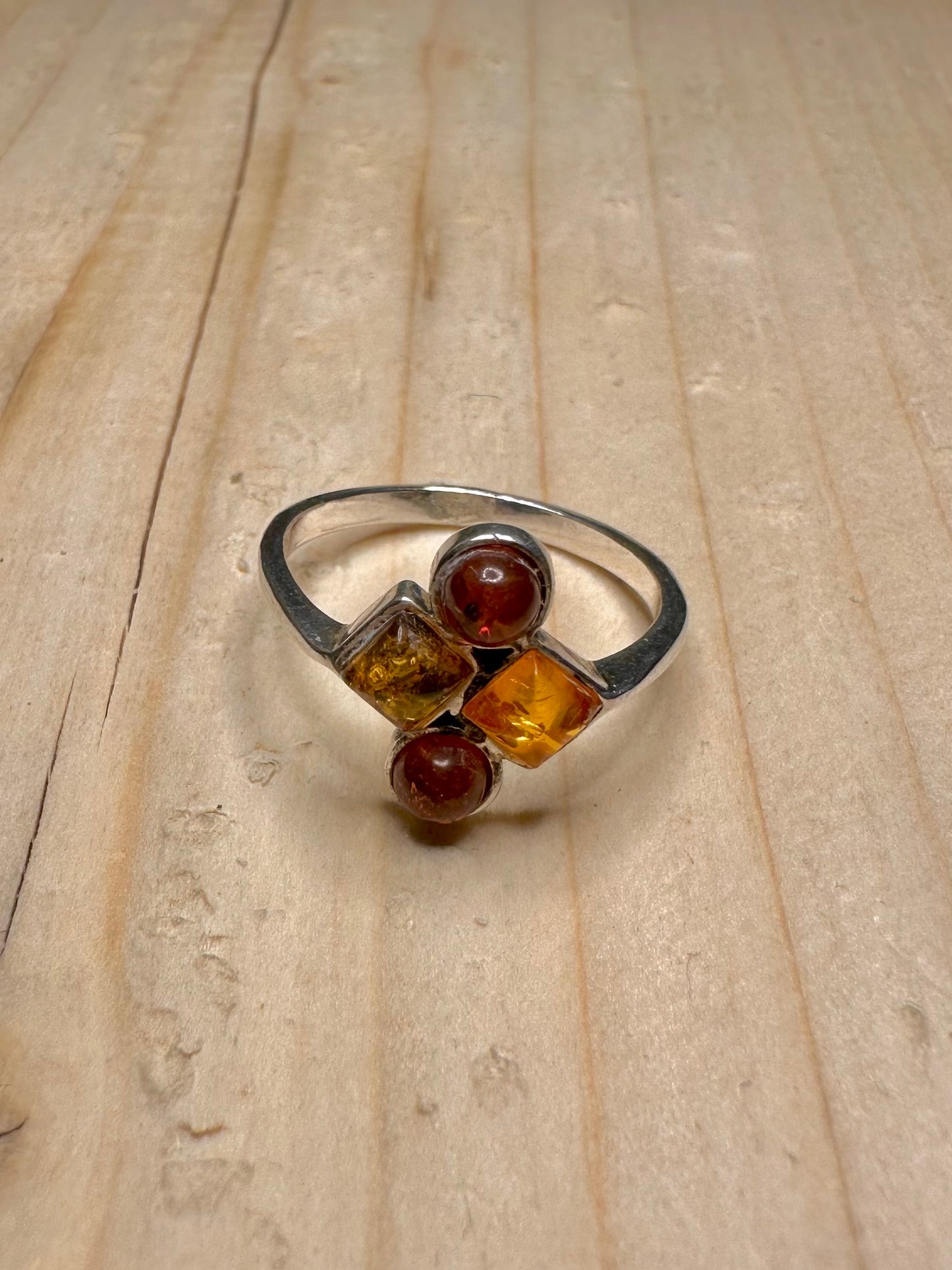Baltic Amber Cluster 925 Sterling Silver Size Q Ring