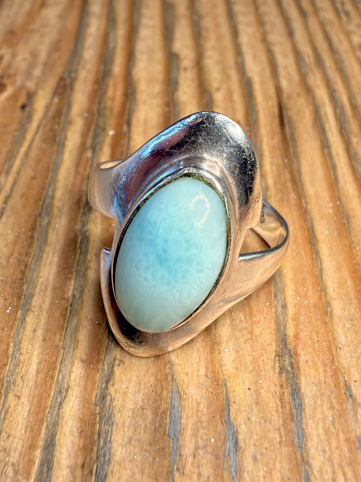 Abstract Larimar 925 Sterling Silver Size N Ring