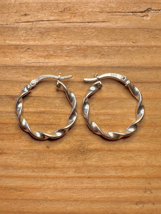 Vintage Twisted Hoops 925 Sterling Silver Earrings