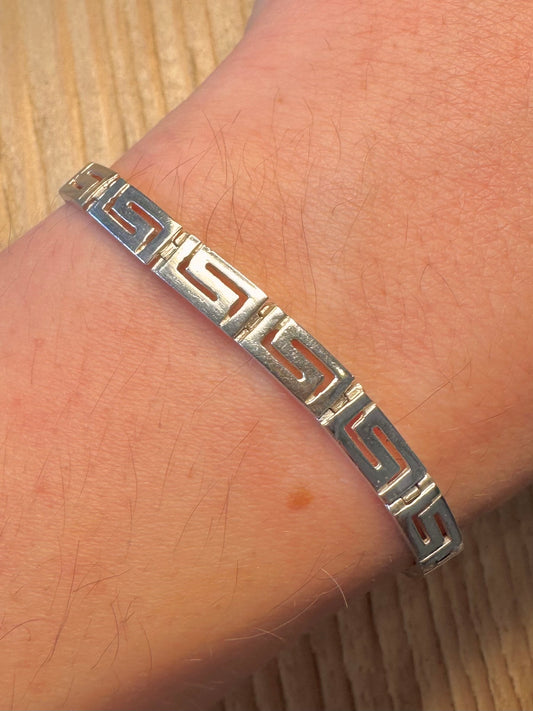 Vintage Greek Key Bar 925 Sterling Silver 7.4 inch Bracelet
