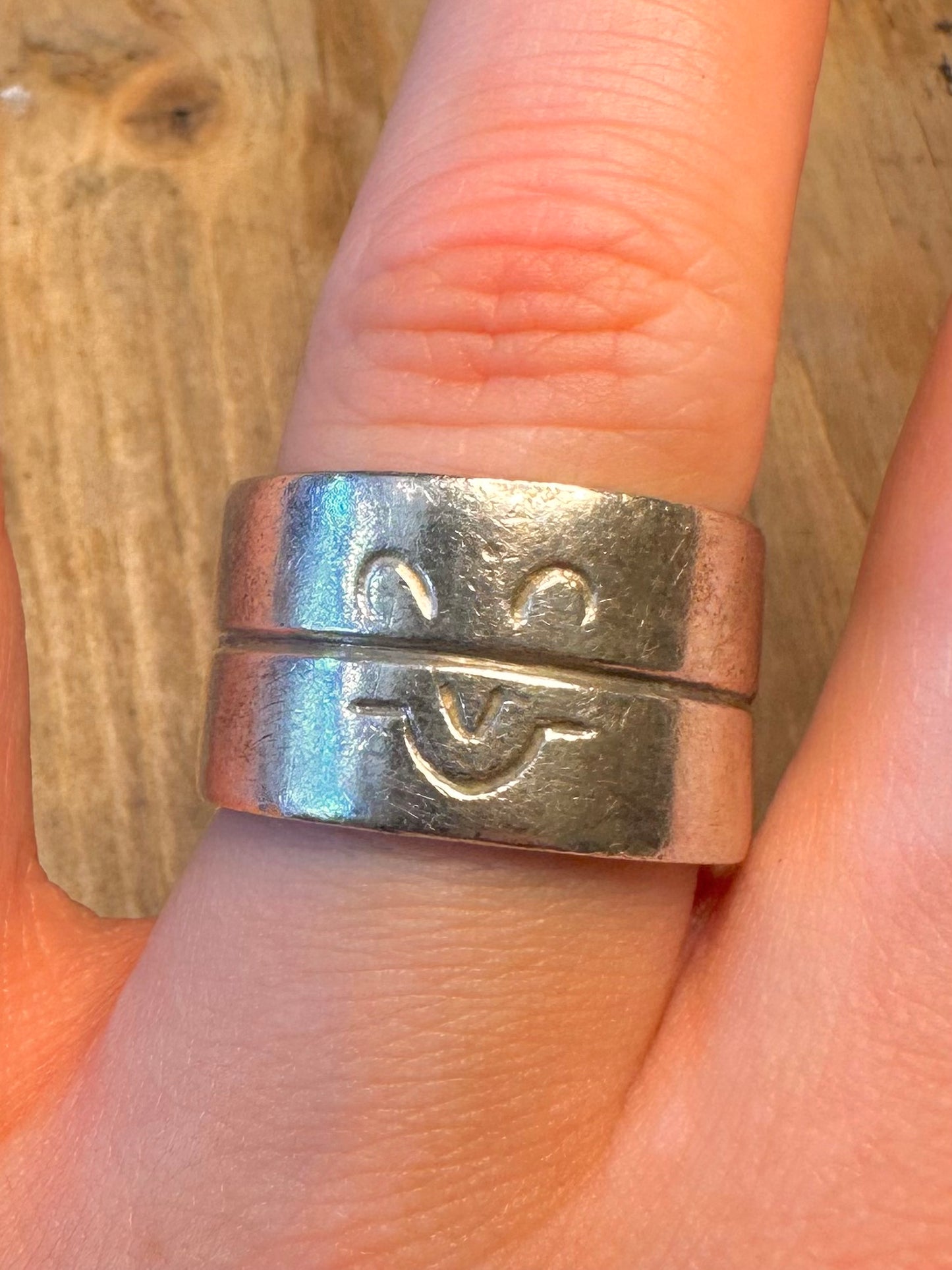 Double Band Smiling Face 925 Sterling Silver Size T Ring