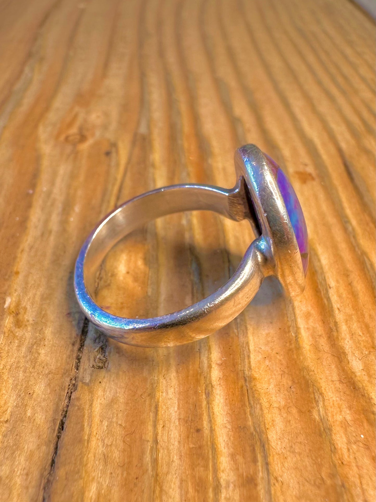 Purple Copper Turquoise Oval 925 Sterling Silver Size N Ring